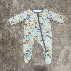 Mudpie Sports Baby Footie Sleeper Blue Cotton Baby Boy 0-3 Months